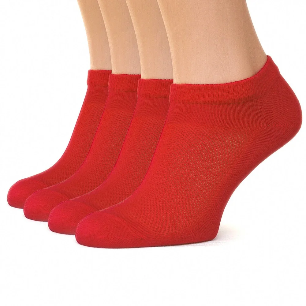 DUNA Red Thin Breathable Cotton Low Cut Ankle Running socks for Women Men 4 Pack